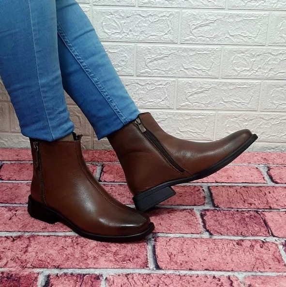 Voyager 8479 Taba Renk Kaymaz Taban Hakiki Deri Bayan Bot - Resim 3