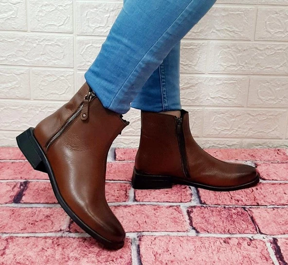 Voyager 8479 Taba Renk Kaymaz Taban Hakiki Deri Bayan Bot - Resim 4