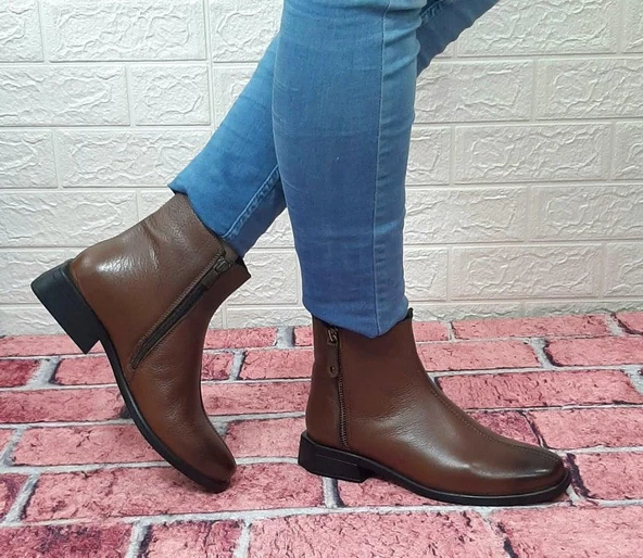 Voyager 8479 Taba Renk Kaymaz Taban Hakiki Deri Bayan Bot - Resim 2