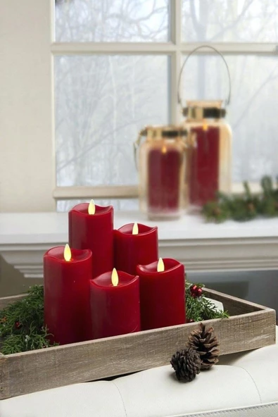 4lü Büyük Boy Titreyen Alevli Kırmızı Led Mum Seti - 4