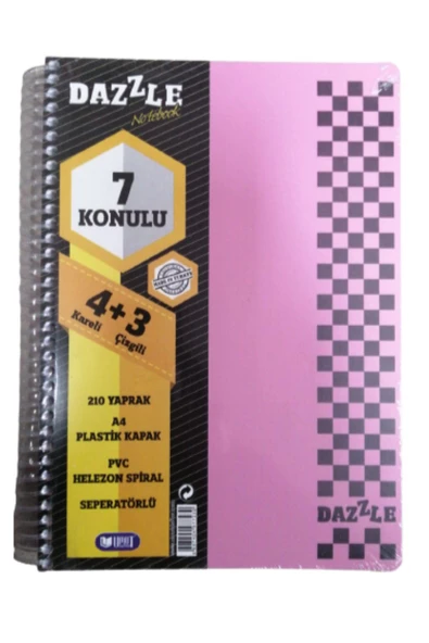 4+3 Defter Plastik Kapak Spralli A4 4 kare 2 çizgili 210 Yaprak 1 Adet