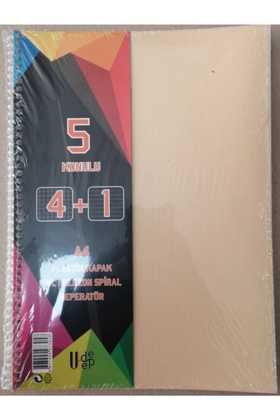 4+1 defter Plastik Kapak Spralli A4 4 kare 1 çizgili 125 Yaprak - 6