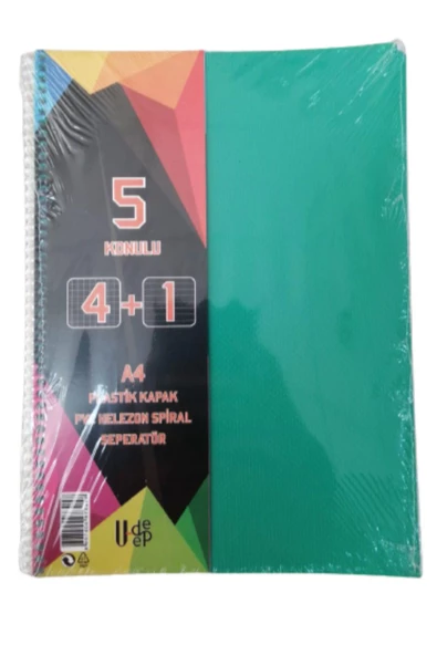 4+1 defter Plastik Kapak Spralli A4 4 kare 1 çizgili 125 Yaprak