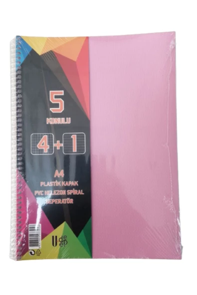 4+1 defter Plastik Kapak Spralli A4 4 kare 1 çizgili 125 Yaprak - 5
