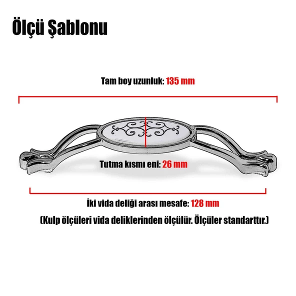 Erdem Çekmece Dolap Dolabı Kulpu Kulbu Krom Gri Metal Kulp (128 MM-12.8 CM) (4 ADET) Mobilya Mutfak - 3