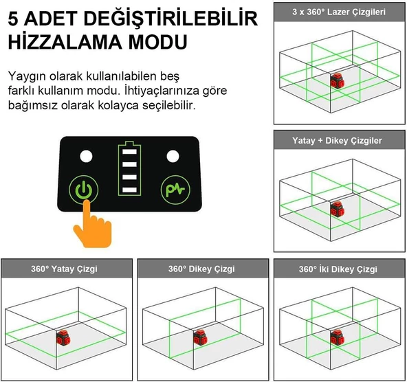 Kobb Kbl34g 40 Metre Profesyonel Li-İon Şarjlı 3X360⁰ Otomatik Hizalamalı Yeşil Çapraz Çizgi Lazer Distomat - 10