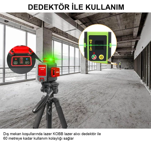 Kobb Kbl34g 40 Metre Profesyonel Li-İon Şarjlı 3X360⁰ Otomatik Hizalamalı Yeşil Çapraz Çizgi Lazer Distomat - 7