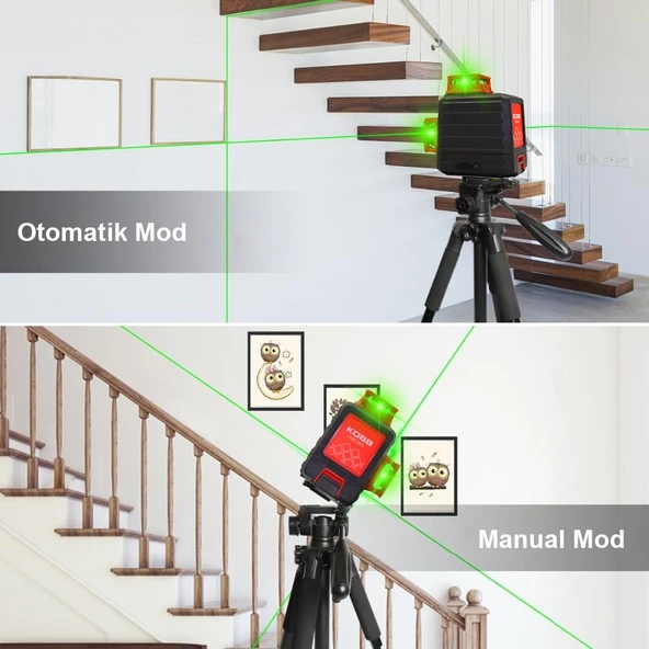 Kobb Kbl34gtp 40 Metre Profesyonel Li-İon Şarjlı 3X360⁰ Otomatik Hizalamalı Yeşil Çapraz Çizgi Lazer Distomat+Tripod - 6