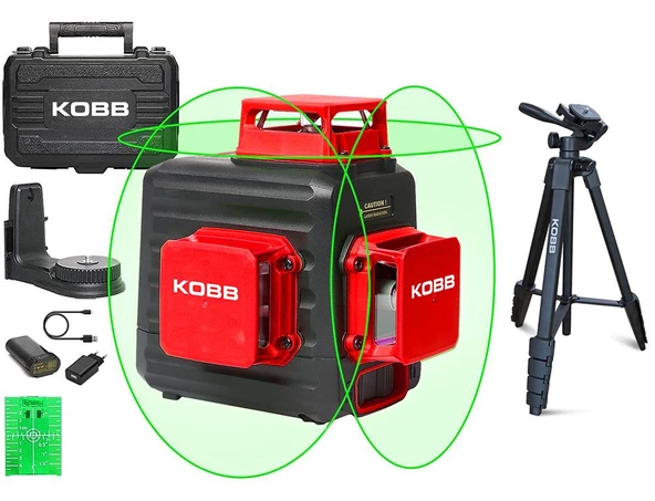 Kobb Kbl34gtp 40 Metre Profesyonel Li-İon Şarjlı 3X360⁰ Otomatik Hizalamalı Yeşil Çapraz Çizgi Lazer Distomat+Tripod