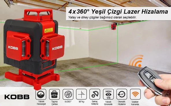 KOBB KBL35GTP Profesyonel Li-ion Şarjlı 4X360⁰ Otomatik Hizalamalı Yeşil Çapraz Çizgi Lazer Distomat+Tripod - 8