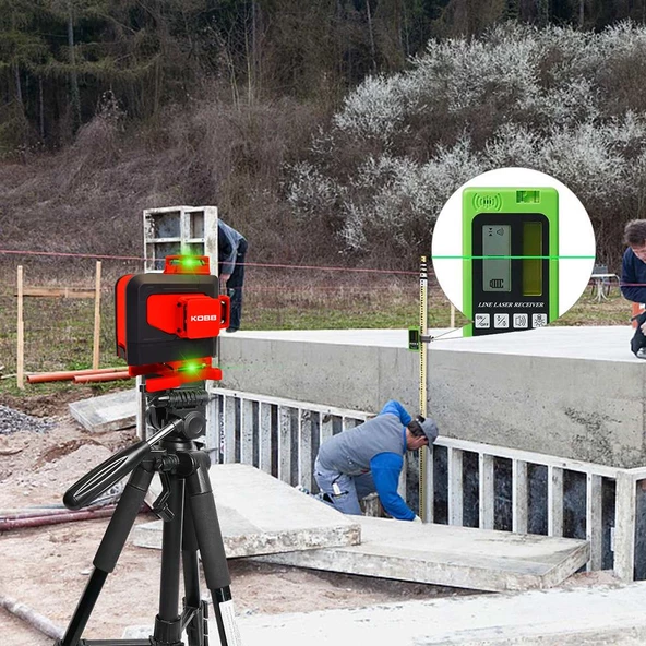 KOBB KBL35GTP Profesyonel Li-ion Şarjlı 4X360⁰ Otomatik Hizalamalı Yeşil Çapraz Çizgi Lazer Distomat+Tripod - 11