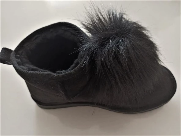 Kadın Mini Siyah Süet Detay İçi Kürklü Bot - 2