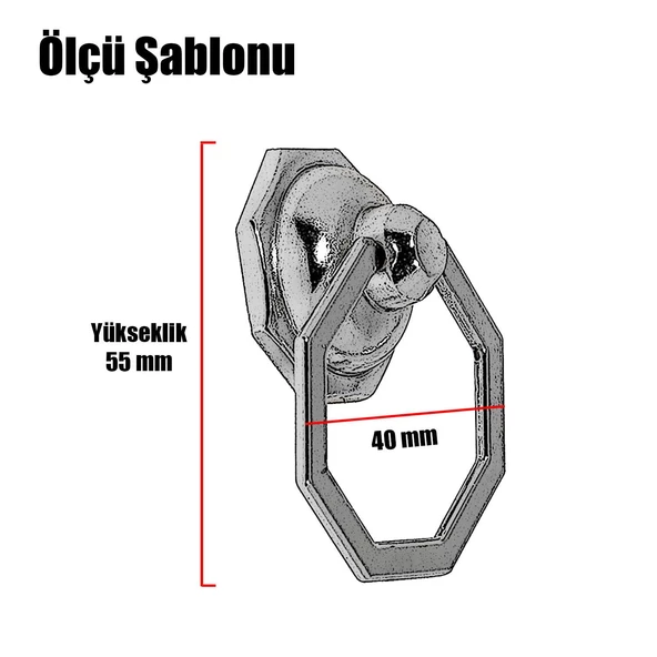 Nobel Sarkaç Dolap Çekmece Kulpu Kulbu Sekizgen Metal Halka Kulp - 8