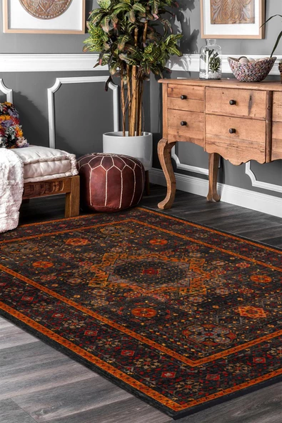 Frenda Home Fas Kapısı Desenli Yıkanabilir Pamuk Taban Halı  TURUNCU 80X150 - 2