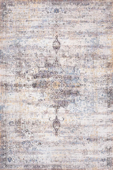 Vintage Desenli Pamuk Taban Yıkanabilir Halı  MÜRDÜM 100X200 - 2