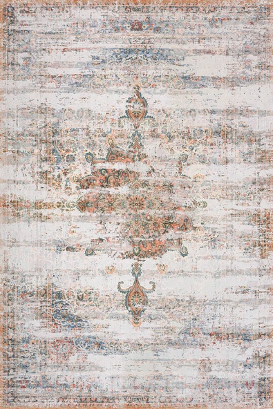 Vintage Desenli Pamuk Taban Yıkanabilir Halı  TURUNCU 120X180