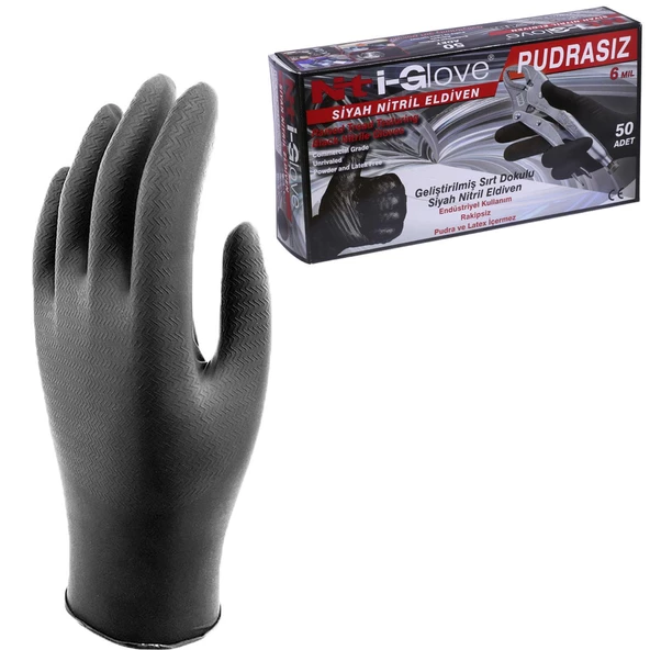 NT-İ Glove Sağlık Endüstri Otomotiv Gıda Kimyasal Nitril Eldiven Large İş Eldiveni 50 Adet (25 ÇİFT)