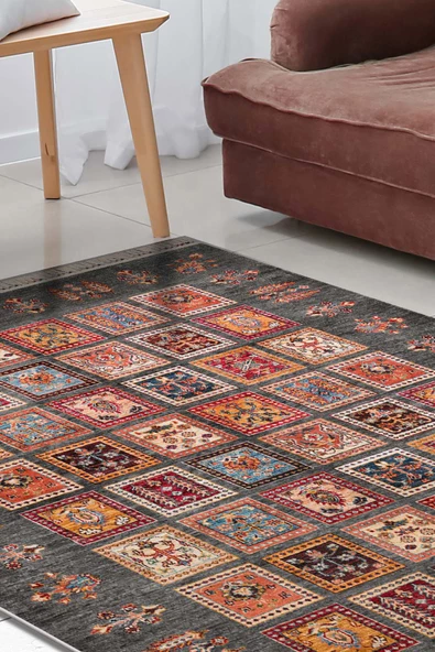 Frenda Home Binbirgece Pamuk Taban Yıkanabilir Dijital Baskılı Halı  GRİ 180X280