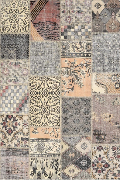 Patchwork Desenli Pamuk Taban Dijital Baskılı Yıkanabilir Halı  BEJ 120X180 - 2