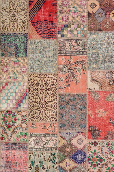 Patchwork Desenli Pamuk Taban Dijital Baskılı Yıkanabilir Halı  KİREMİT 80X150