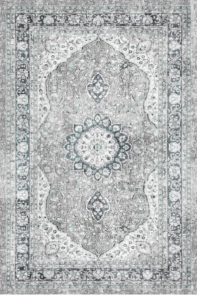 Vintage Desenli Pamuk Taban Baskılı Halı  YEŞİL 140X200