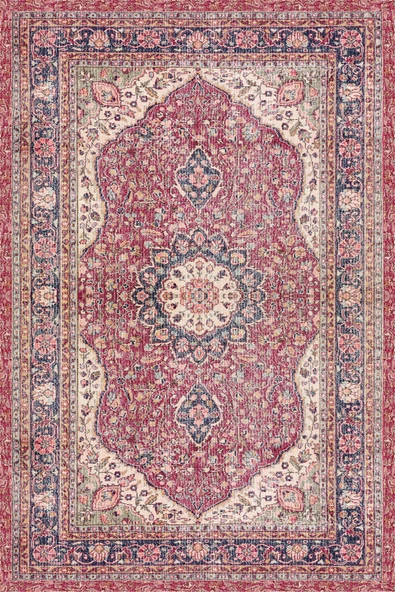 Vintage Desenli Pamuk Taban Baskılı Halı  KIRMIZI 120X180