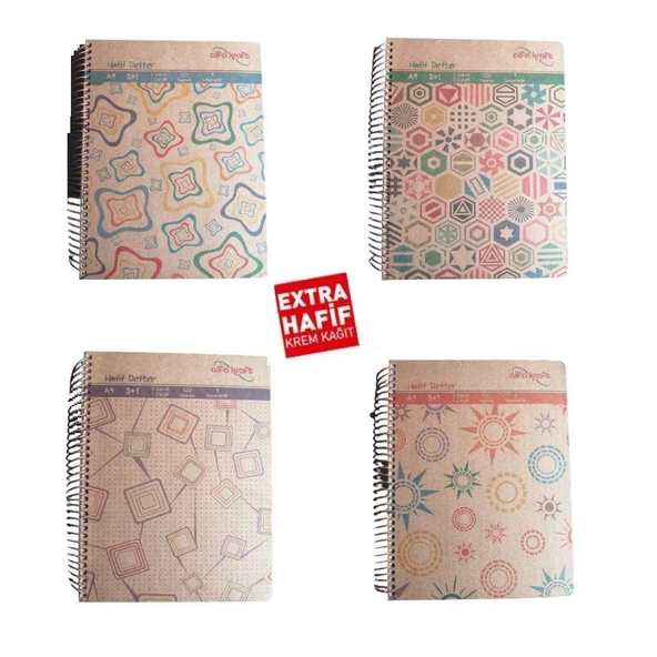 3+1 Hafif Defter Spralli A-4 120 Yaprak Sert Kapak 1 Adet