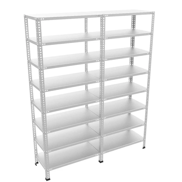 8 Katlı Duble Galvaniz Çelik Raf - Depo, Arşiv, Kiler, Dosya, Market Rafı  43x93 cm 300 cm 0.70 mm - 2