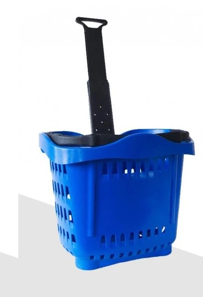 40 Lt Teleskopik Saplı Plastik Alışveriş Sepeti - Market El Sepeti  Mavı