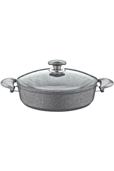 OMS Granit 28x8 Cm Gri Pilav Tencere Cam Kapaklı 3310
