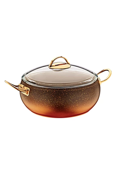 OMS PASLANMAZ 3141 - 2 Parça, Biogranit, Isıya Dayanıklı Kapaklı, 24x10,5 Cm - 4,5 Litre- Bakır Gövde, Bakır Detay - 3