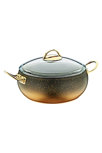 OMS PASLANMAZ 3141 - 2 Parça, Biogranit, Isıya Dayanıklı Kapaklı, 24x10,5 Cm - 4,5 Litre- Bakır Gövde, Bakır Detay - 4