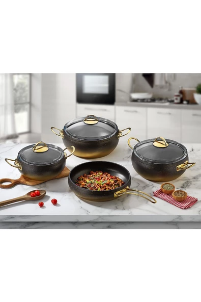 OMS PASLANMAZ Kure - 3023 - 7 Parça - Biogranit - Pfoa Ve Ptfe Free - Tencere, Tava, Çeyiz Seti - Resim 2