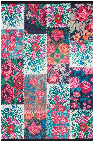 Patchwork Desen Dokuma Pamuk Taban Dijital Dekoratif Halı  BEYAZ 160X230