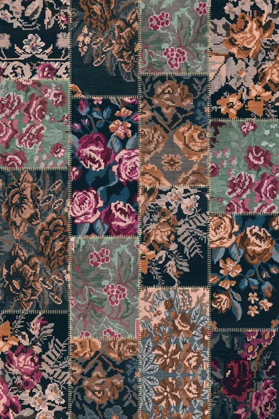 Patchwork Desen Dokuma Pamuk Taban Dijital Dekoratif Halı  VİZON 140X200 - 2