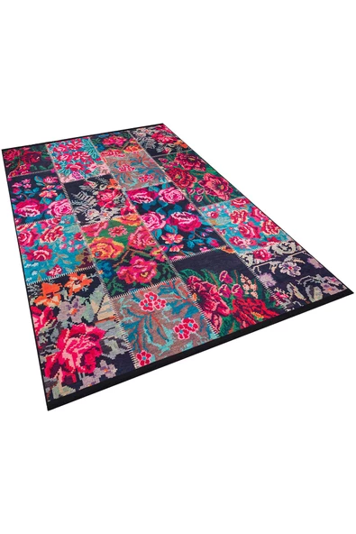 Patchwork Desen Dokuma Pamuk Taban Dijital Dekoratif Halı  KIRMIZI 160X230 - 2