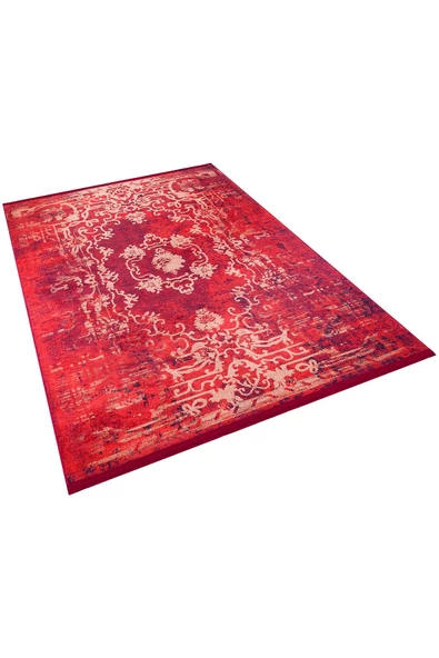 Vintage Desenli Yıkanabilir Pamuk Taban Dekoratif Halı  KIRMIZI 160X230 - 2