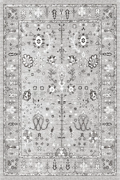 Kilim Desenli Pamuk Taban Dijital Baskılı Halı  GRİ 100X300