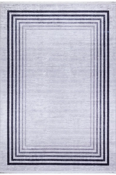 Çerçeve Desenli Pamuk Taban Dijital Baskılı Halı  GRİ 180X280