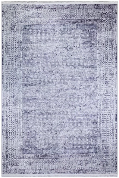 Çerçeve Desenli Pamuk Taban Dijital Baskılı Dekoratif Halı  GRİ 160X230