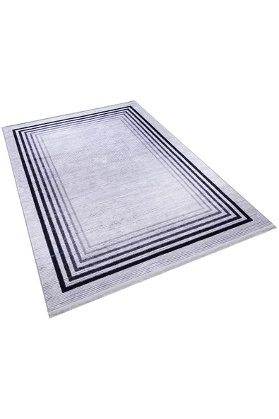 Çerçeve Desenli Pamuk Taban Dijital Baskılı Halı  GRİ 140X200 - 2