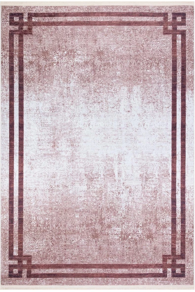 Çerçeve Desen Pamuk Taban Dijital Baskılı Halı  VİZON 100X300