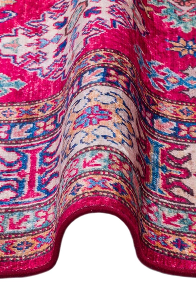 Frenda Home Şirvan Desen Pamuk Taban Baskılı Halı  KIRMIZI 80X200 - 3