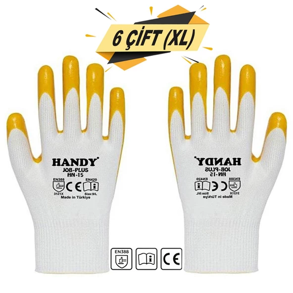 Handy HN-15 Nitril Kaplama İş Eldiveni Sanayi İnşaat Usta Eldiven 10/XL (6 ÇİFT) - 1
