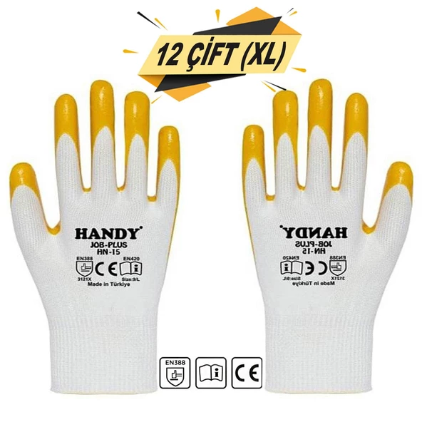 Handy HN-15 Nitril Kaplama İş Eldiveni Sanayi İnşaat Usta Eldiven 10/XL (12 ÇİFT) - 1