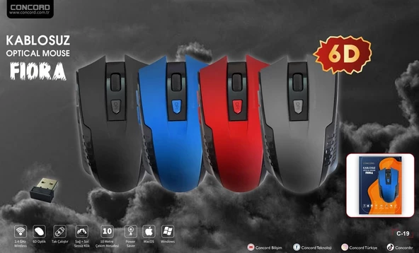 Concord C-19 FIORA 6 Tuşlu 1600 DPI Kablosuz Fare Optik Mouse - 5