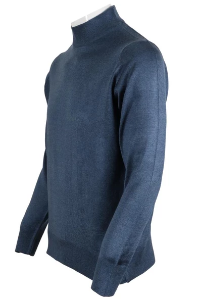 Erkek Mavi Kazak Yarım Balıkçı Yünlü Klasik Normal Kesim RAR00797 - 3