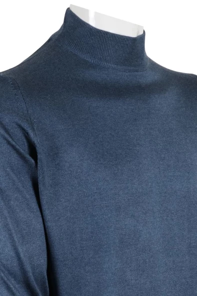 Erkek Mavi Kazak Yarım Balıkçı Yünlü Klasik Normal Kesim RAR00797 - 4