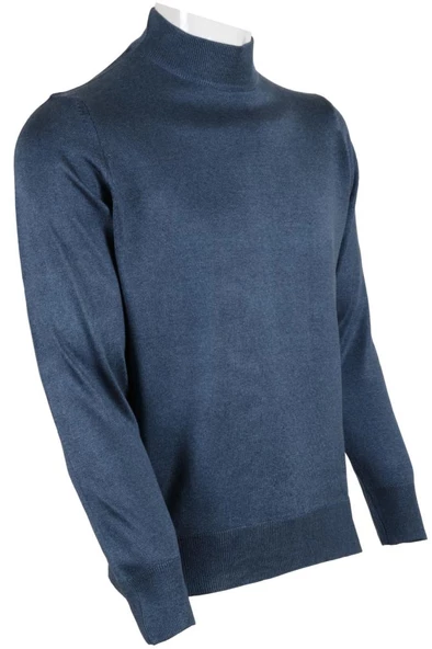 Erkek Mavi Kazak Yarım Balıkçı Yünlü Klasik Normal Kesim RAR00797 - 2