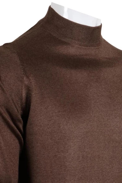 Erkek Kahverengi Kazak Yarım Balıkçı Yünlü Klasik Normal Kesim RAR00799 - 4